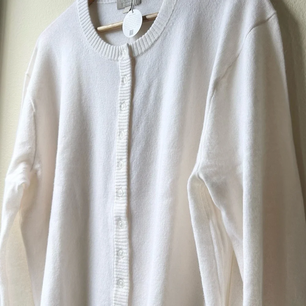 NWOT J. Crew Perfect Cashmere Cardigan in Snow Cream White Sz XL